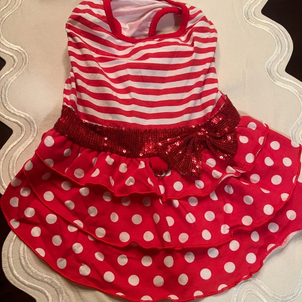 Darling Klippo Sparkling Bow Ruffle Layered Dog Dress size L